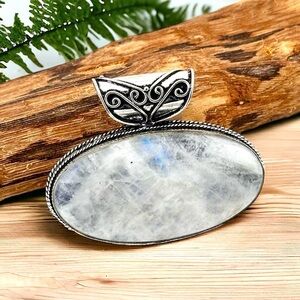 HUGE Rainbow Moonstone & Black Tourmaline Sterling Silver Gemstone Pen…